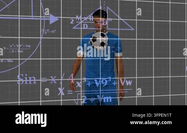 Male soccer player tapping knee and juggling ball showing sports tech ...