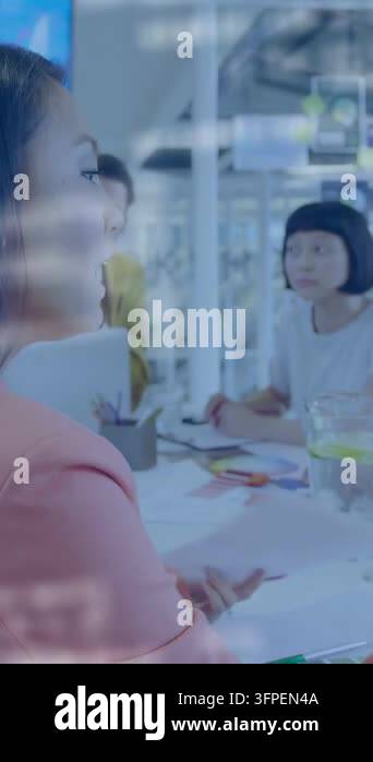 Vertical video: Woman leading design meeting, pointing swatches for ...