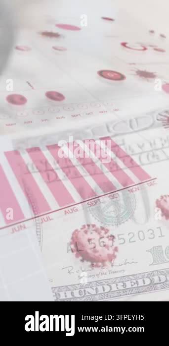 Vector Image Banknote Animation of digital interface with graphs, statistics and spinning ...