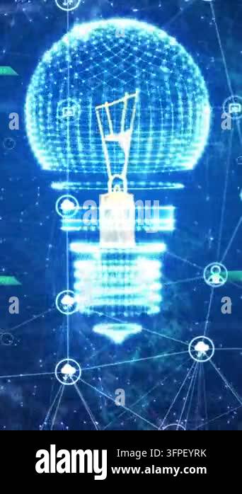 Animation of medical scanners and icons with light bulb over networks ...