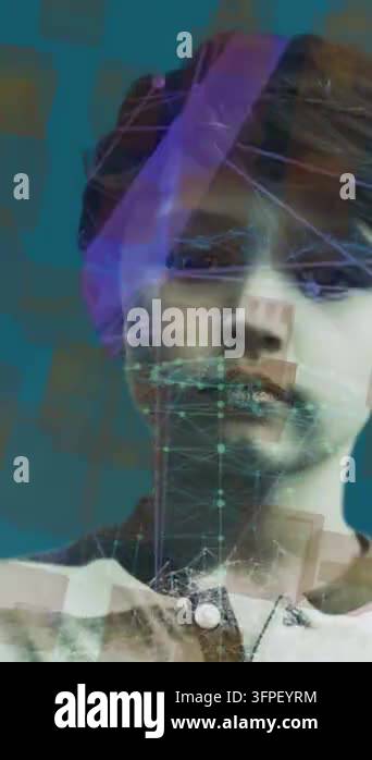 Animation of boy over digital interface 3d architectural model of ...