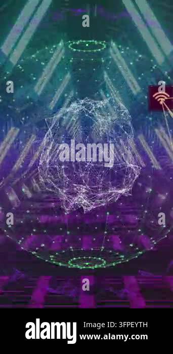 Animation of digital interface with globe of network of connections in ...