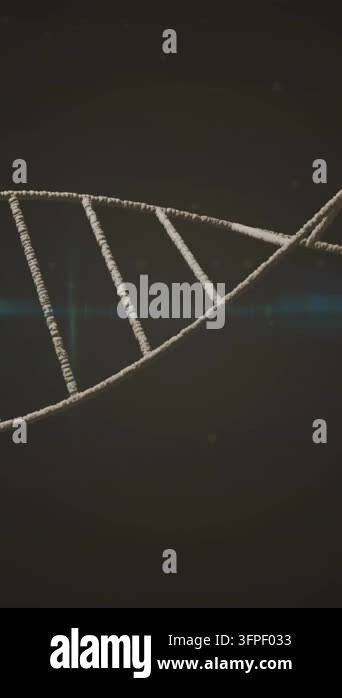 Animation of spinning dna structure and glowing blue light spot against ...