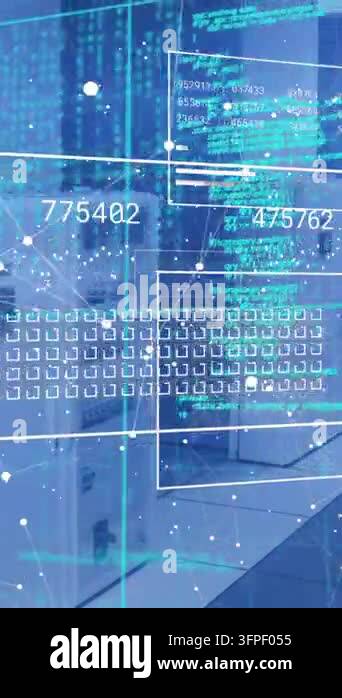 Animation of data processing over computer servers. Global finance ...