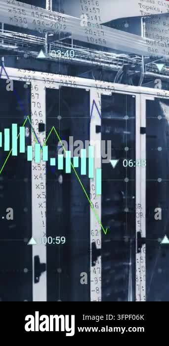 Animation of data processing against computer server room. Computer ...