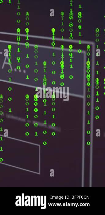 Animation of binary coding over interface with data processing against ...
