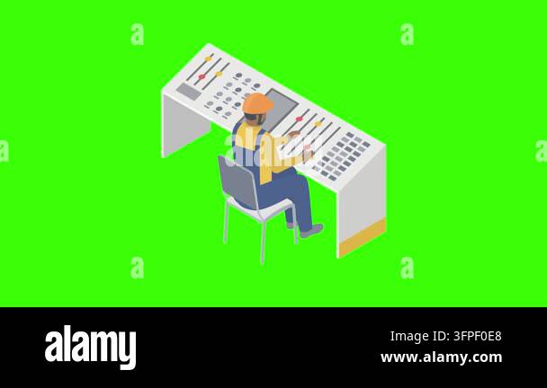 Operating Mechanism Controller 3D Animated Worker Operating Industrial Control Panel on Green Screen ...