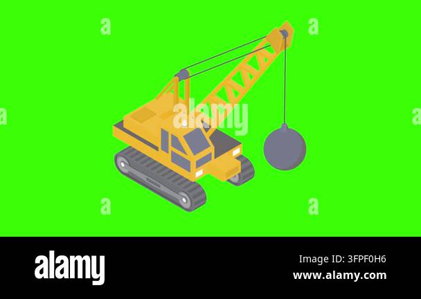 Comp Animated Background Animated Construction Crane with Wrecking Ball on Green Screen ...