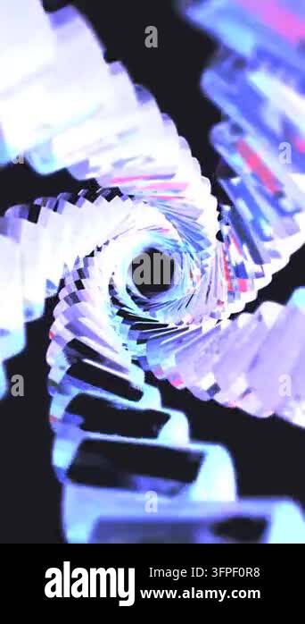 Abstract 3D glowing crystal spiral spinning on a dark background ...