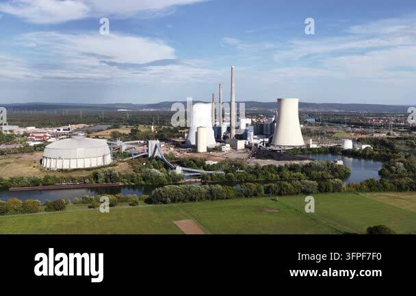 Germany Major Rivers Aerial drone view of Staudinger Power Plant near Hanau, Germany ...