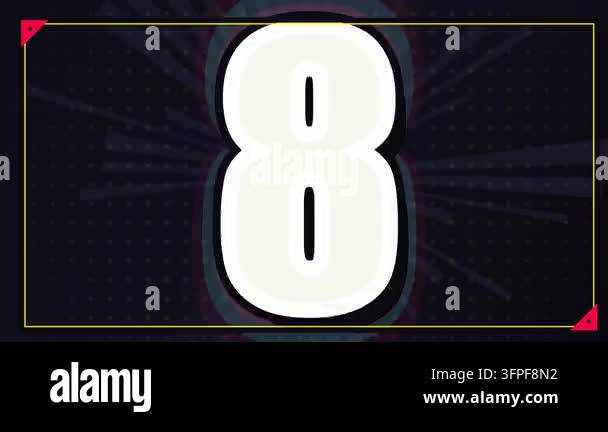 Countdown sequence with large animated numbers on a dark geometric ...