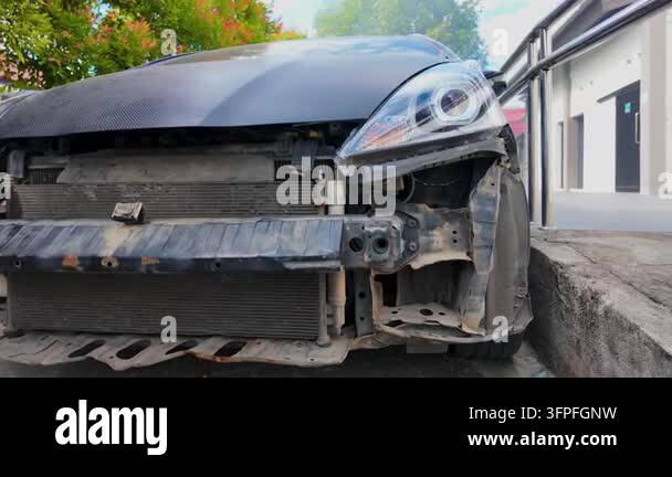 Stock Radiator Damaged Car Front After Accident Showing Radiator and Exposed Parts ...