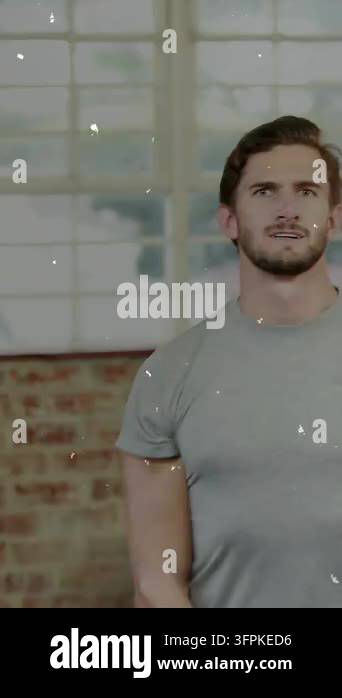 Masonry Windows Vertical video: Male starting kettlebell front raises in fitness studio ...