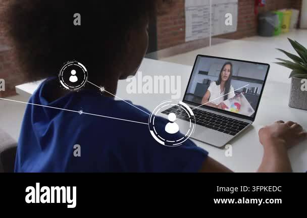 Woman watching laptop host pointing design color chart and causing ...