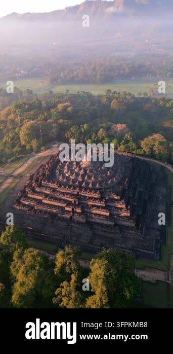 Java Touristic Map Aerial view of Borobudur Temple at sunrise in Central Java, Indonesia ...