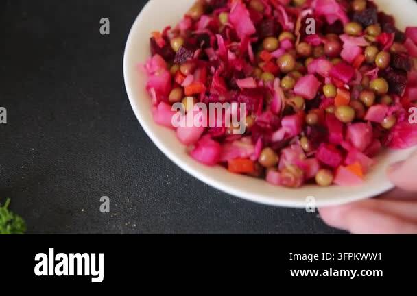 Salad beetroot and vegetables meatless dish beet, cabbage, onion, green ...