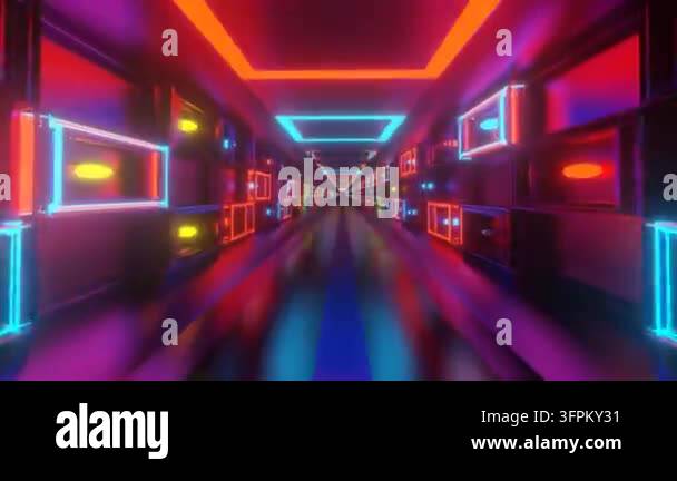 Colorful neon lights illuminating futuristic corridor Stock Video ...