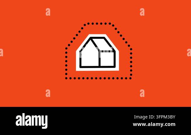 Orange background with a small white house icon enclosed inside a ...