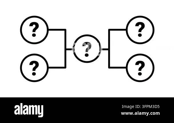 Black flowchart icon of five circles with question marks connected by ...