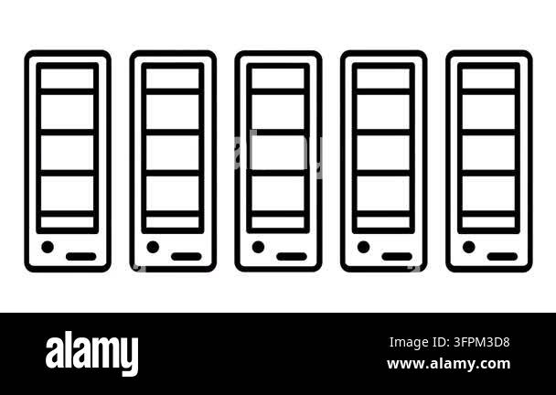 A row of five identical mobile phone outline icons stand side by side ...