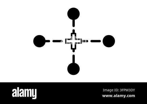 A plus shaped cross connects four solid black dots at its four ends ...