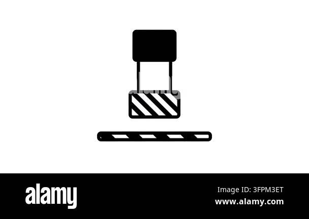 Black icon of a hydraulic press piston with a hazard striped block ...