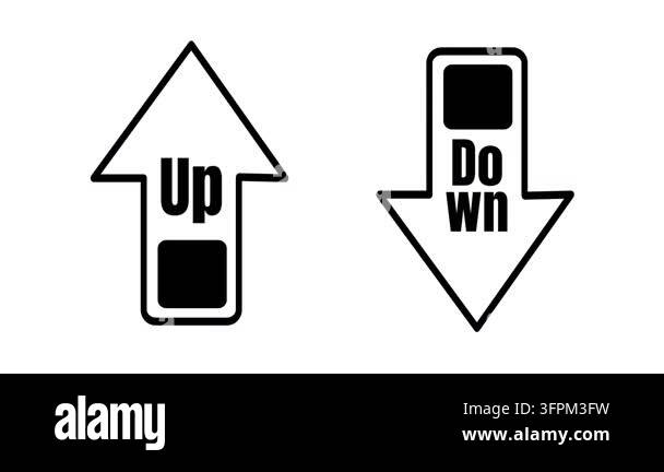 Black and white icons of an up arrow and a down arrow with words Up and ...