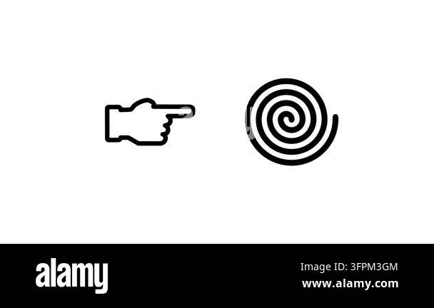 Black icon of a pointing hand finger directed at a spiral swirl symbol ...