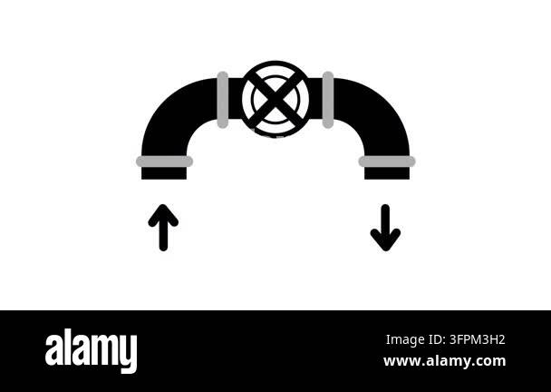 Black curved pipe icon with a valve wheel and up and down arrows at ...
