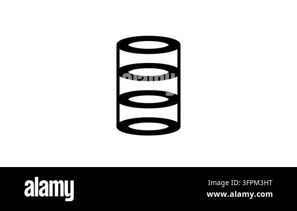 Black line icon of a stacked database cylinder with layered rings ...