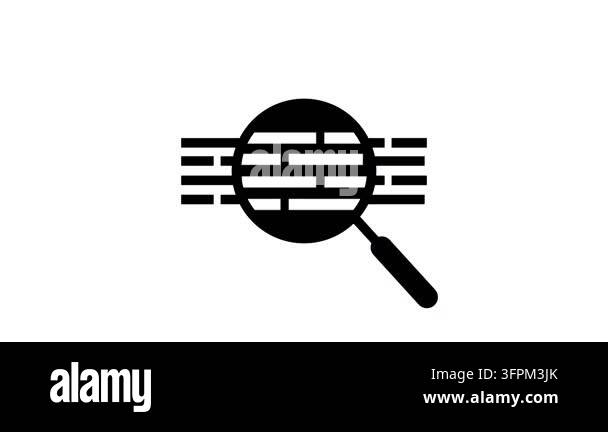 Black magnifying glass icon inspecting horizontal text lines and brick ...