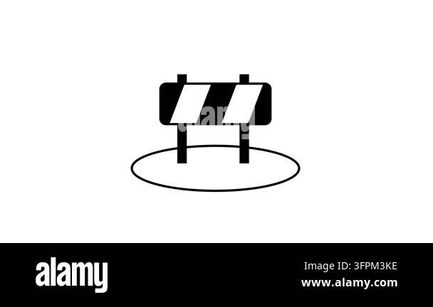 Black and white striped roadblock barrier icon standing on an oval base ...