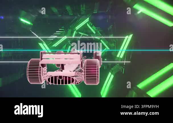 Wireframes Pink Tunnel rotation starting, scanlines sweeping, pink wireframe racer ...