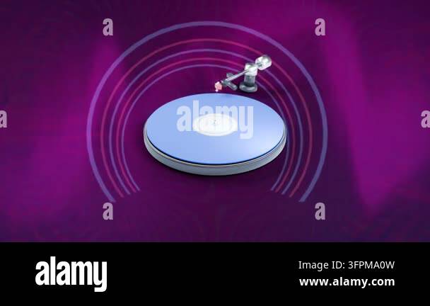 Blue vinyl record playing after neon arcs fading tonearm lowering ...