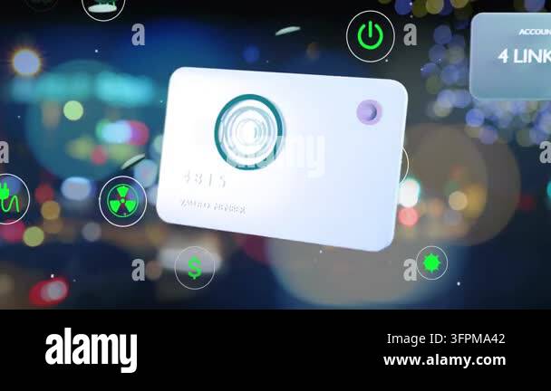 Blank card floating forward, rotating to reveal lens, sending orbiting ...