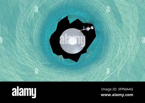 Tethrd Jagged black opening forming in teal dome, person holding pole ...