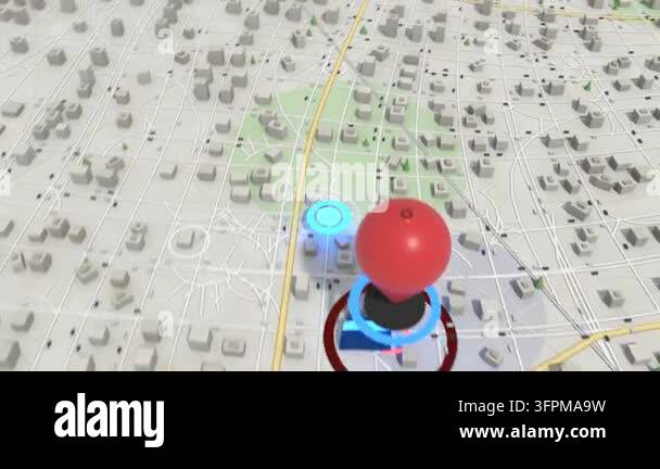 Zooming camera tracking glowing blue waypoint moving along raised route ...