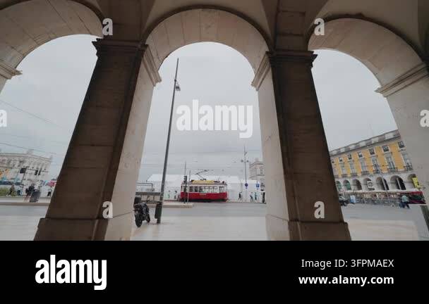 Lisbon, Portugal - October 23, 2026: Red Tram Passes Under Lisbon ...