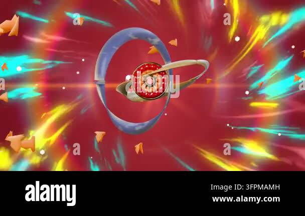 Playing Loop On play red core with blue torus and beige ribbon rotating while camera ...