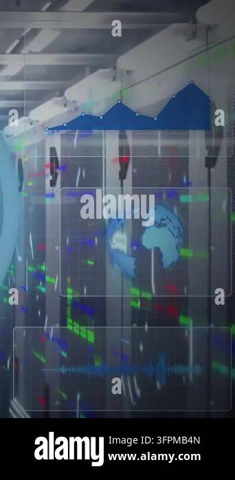 Vertical video: Incoming data causing HUD on racks, chart rising and ...