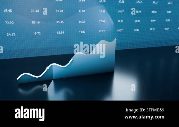 Animating 3D area chart plotting white trend line with tracking dot on ...