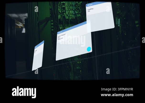 Netwrork Rack Sequence starting, three floating UIs rotating and aligning over ...