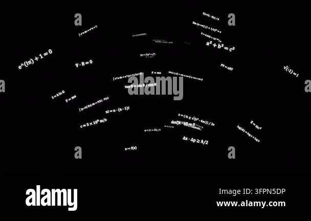 Mathematic Formulars Glowing mathematical formulas and physics equations fly through black ...