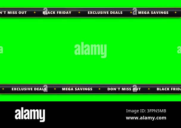 Black Friday promo ticker frame with scrolling sale text tape on green ...