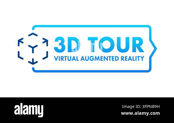 Blue 3d tour logo icon for virtual and augmented reality, isolated on ...