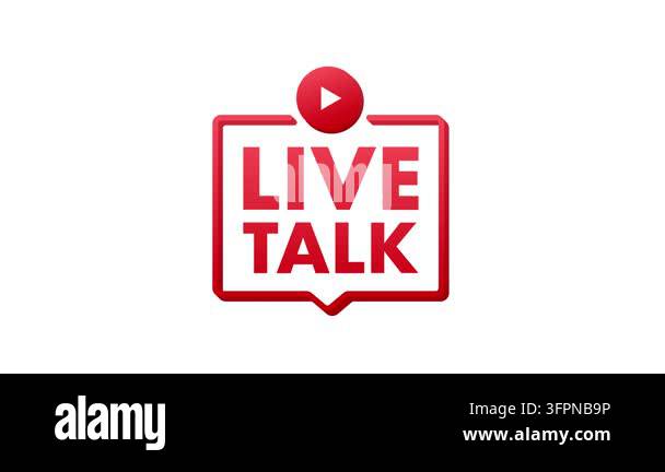 Red live talk button animation with play icon on white and green screen ...
