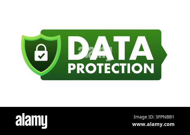 Animated green data protection label with shield and padlock icon ...