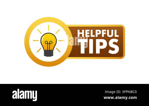 Animated banner with a light bulb icon and helpful tips text isolated ...