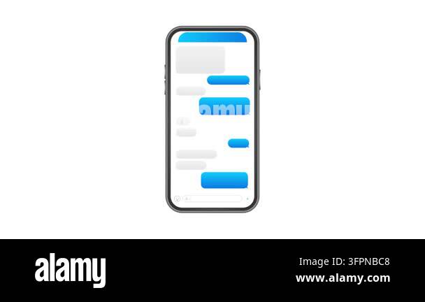 Animated texting chat on a mobile phone screen isolated on white and ...