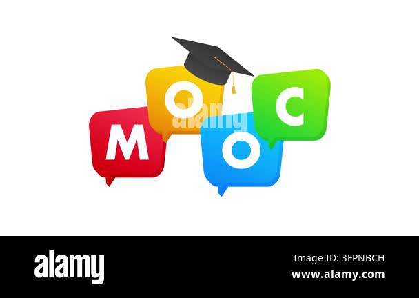 Animated icon representing MOOC, a massive open online course, on white ...